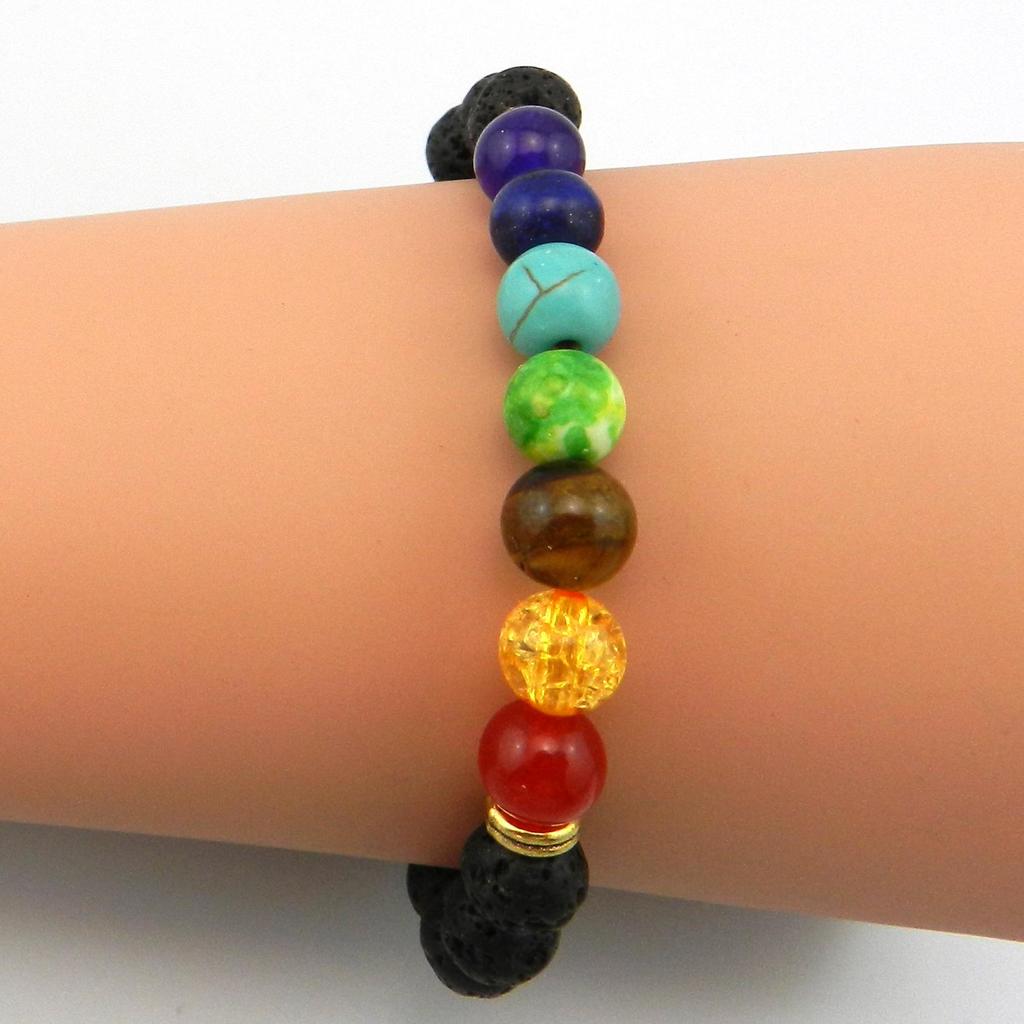 Colorful Agate & Lava Stone Energy Bracelet with Natural Beads