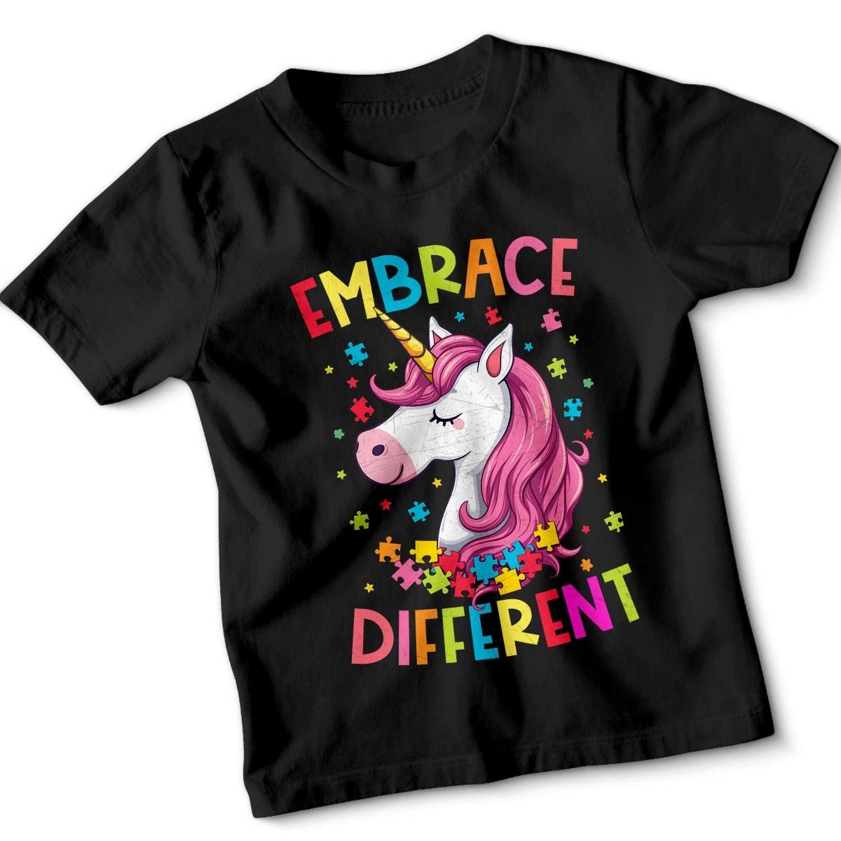 Autism Unicorn Embrace Different Autistic Kids Tshirt Boys Girls Tee 130