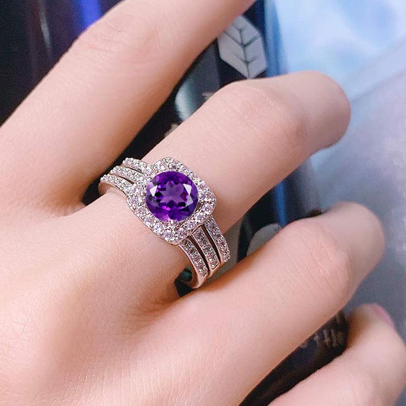 Square zirconium stacked wearing high-end rings, women's men's European and American exquisite three-piece set of noble temperament rings