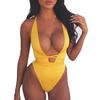 Women V-Neck Solid Volor Jumpsuit Push-Up Beach  Bandage Bikini  Swimwe
