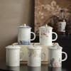 Exquisite Mutton Fat Jade Office Tea Cup Set with Lid & Filter