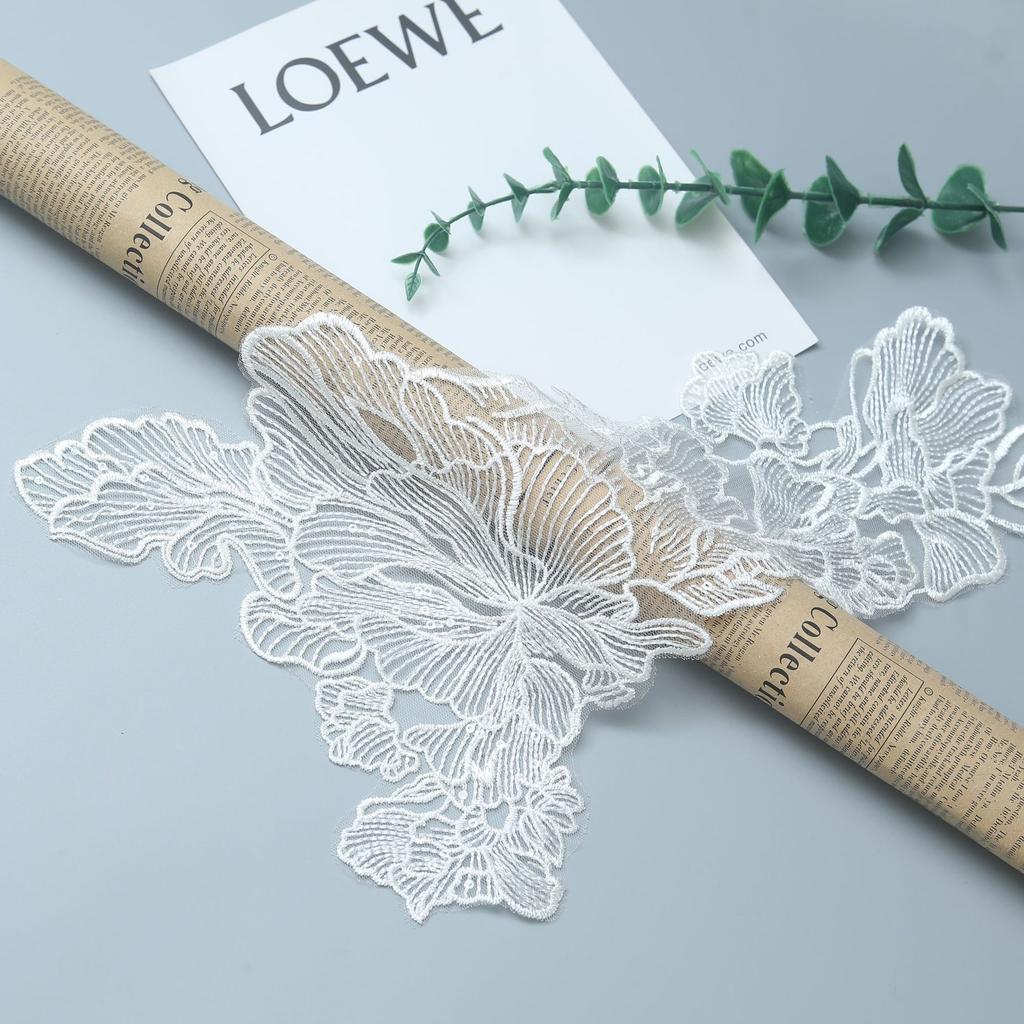 Bead Embroidery Lace Flower Piece Accessories Wedding Dress Headscarf Transparent Flat Piece Clothing Embroidery Piece