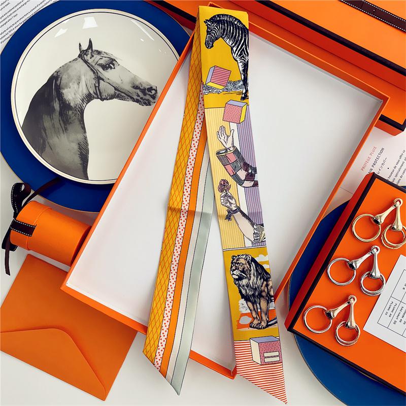 Cachecol de Seda 100% de Alta Qualidade Marca de Luxo Mulheres Faixa de Cabeça Faixa de Cabelo Foulard Gravata Lenço de Pescoço Cachecóis Skinny Acessórios