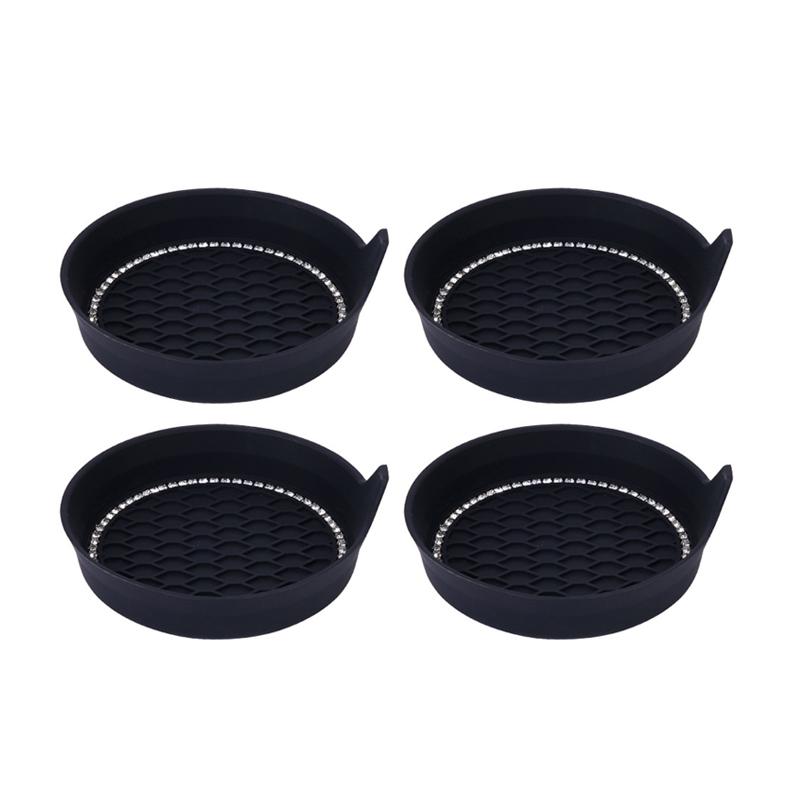 4pcs Diamond Car Cup Holder Insert Coaster Water Cup Drink Bottle Anti-slip Mat Washable Silicone Mat Car Accessories