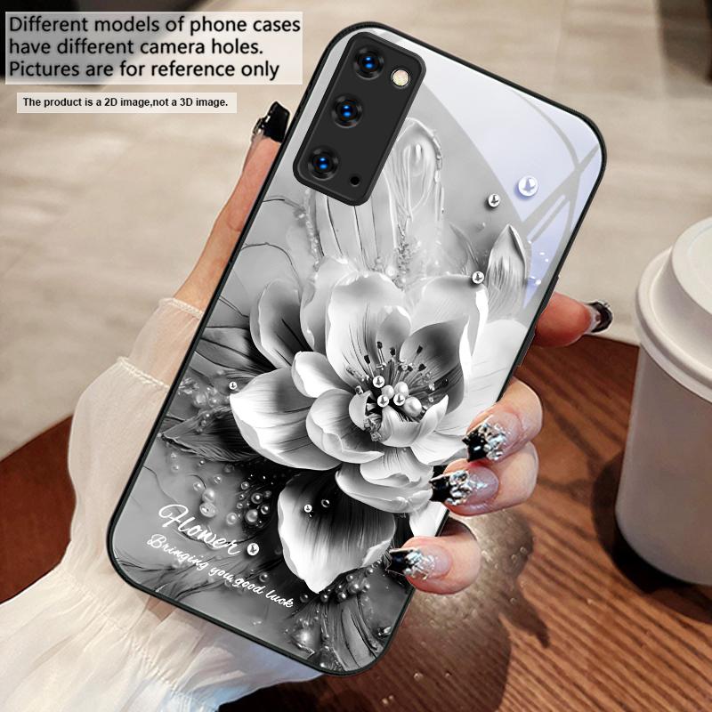Blooming Blue Flowers For Samsung S25 S25 Edge S25Ultra S8 9 S10 20 U Ltra S21 Pro 22 Plus S23 FE S24 Ultra Glass Phone Case