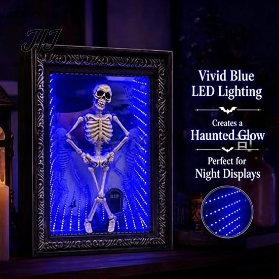 Unique Skeleton Gift LED Dancing Frame Decor, Glowing Spooky Night Light for Gothic Desk Accessory Shelf, Halloween Party Atmosphere Ornament,