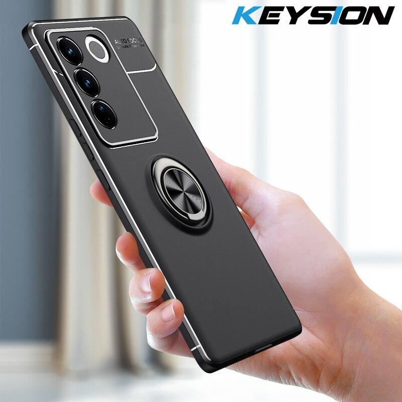 

Ударопрочный матовый чехол KEYSION для VIVO V27 5G V27e, мягкий силиконовый металлический чехол-подставка с кольцом, задняя крышка для телефона VIVO V27 Pro 5G