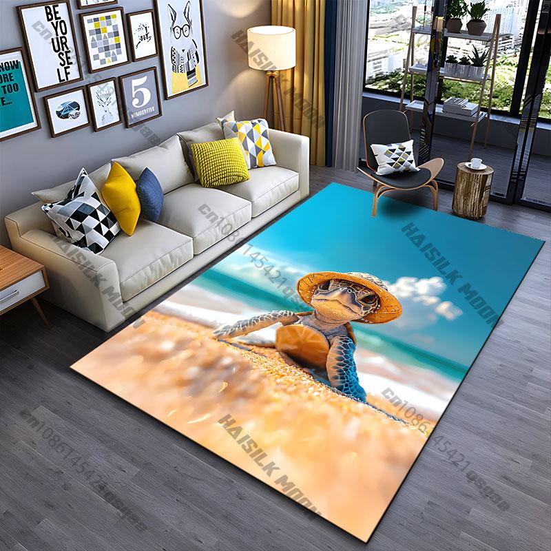 Turtle enjoying sunny beach carpet Yoga living room room decor children s crawling mat doormat area rug games mat 40x60cm