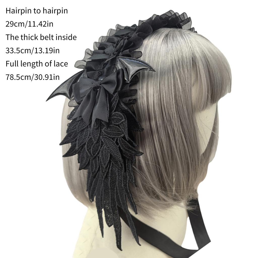 Elegant Lolita Headband Featuring Winged Lace Bowknot Vintage Style Headwear Accessory for Cosplay and Daily Wear