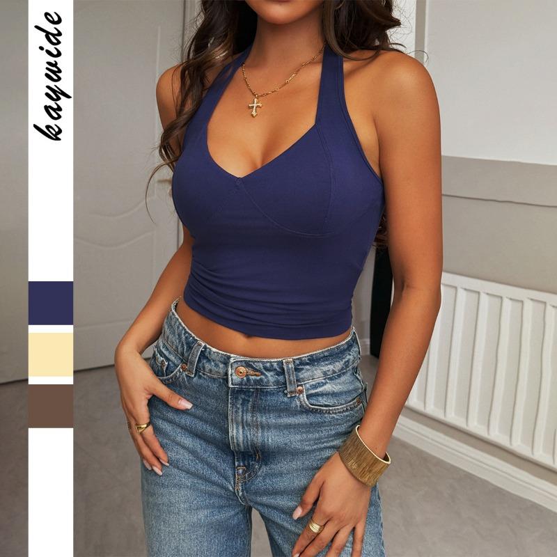 

Womens V Neck Halter Sleeveless Crop Top S темно-синий