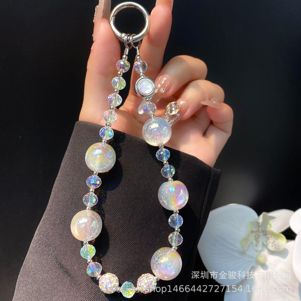 New Glitter Bead Phone Chain Disco Crystal Bead Phone Chain Korean Style Rhinestone Ball Phone Case Hanging Chain Short Wholesale