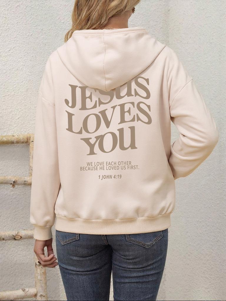 Jesus Loves You Letter Pattern Hoodies Womens Street Style Breathable Sportswear Basics Comfortable Hoody Hot Sale Y2K Tops