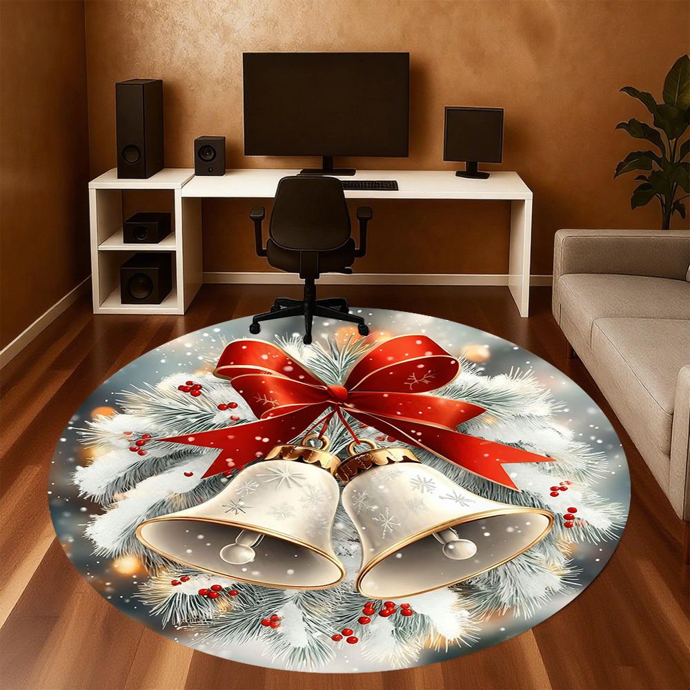 1PC Christmas bells snowflakes Office Round Area Rug, Under Office Chairs Bedroom Living Room Home Decor, Carpet for Office -1110048