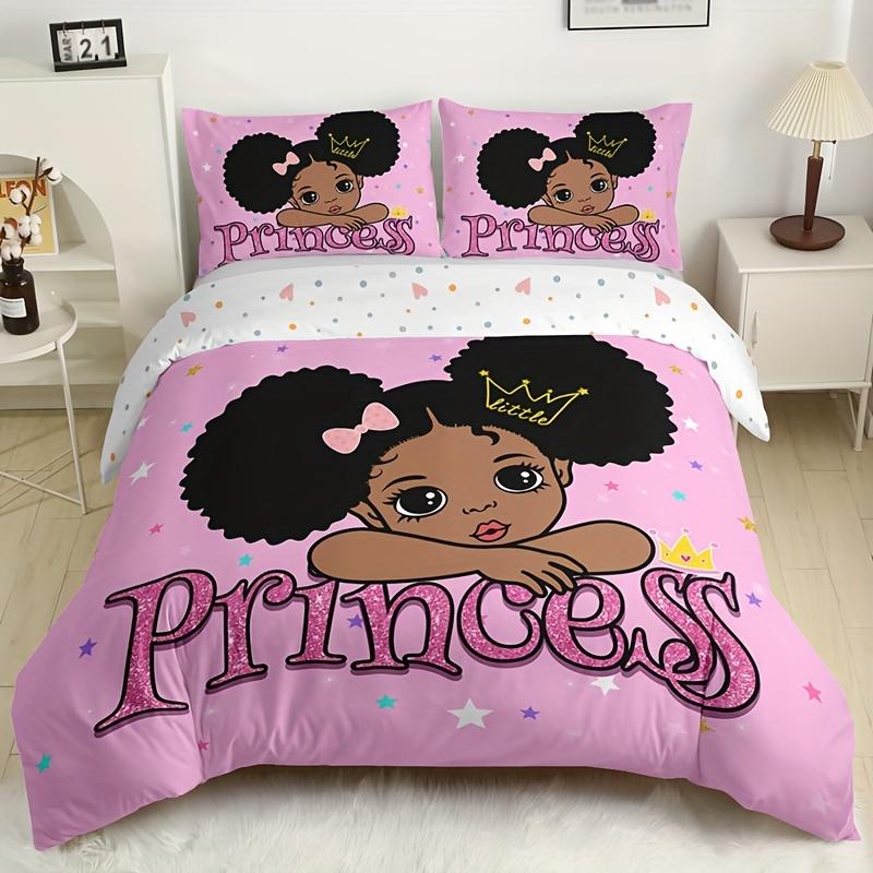 3pcs Fashionable and Cute Cartoon Little Girl Home Digital Double-sided Printed Quilt Cover Set