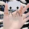 Black Double Layer Hollow Geometric Pendant Stud Earrings for Women New Style Elegant and Charming Ladies Wedding Party Jewelry