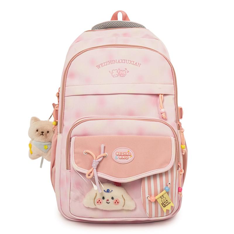 High School Students Lightweight Schoolbag Color Block Large Capacity Backpack