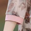 Women's Summer 3/4-Sleeve Youthful Chinese-Style Plus Size Floral Print Shirt: Relaxed-Fit, Elegant Top for Middle-Aged Moms