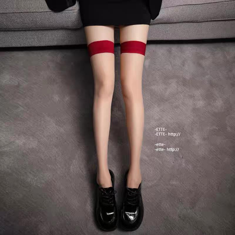 Damen Schwarze Overknee-Strümpfe mit rotem Besatz - Rutschfest, Transparente 0D Seide