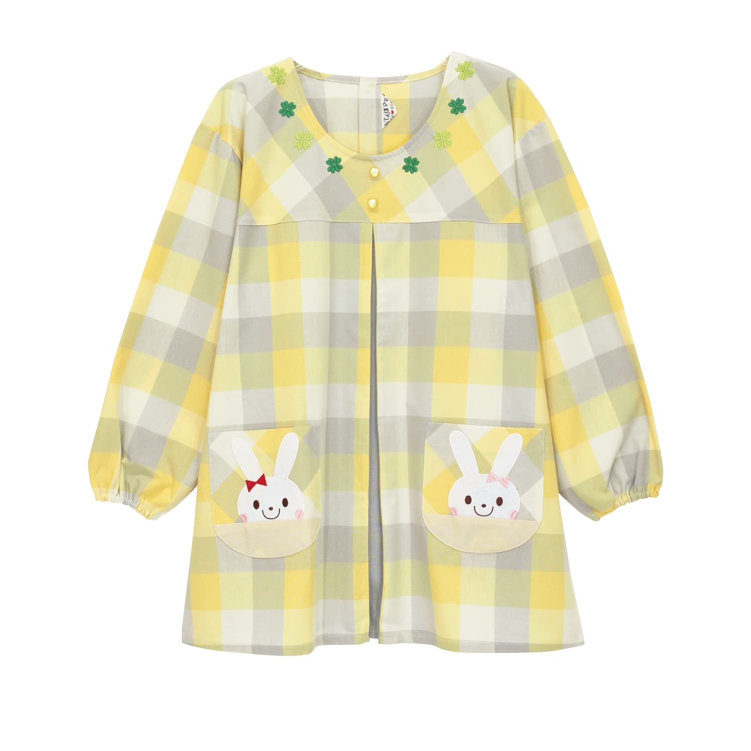 

Apron with sleeves for for tomboy nursery back with pocket [Nishiki] women, smock, moms, school, kindergarten, applique, embroidery, button,