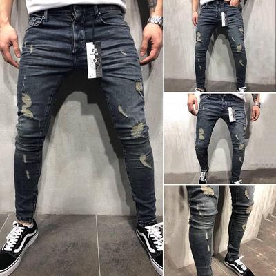 Mens Denim Ripped Distressed Jeans Pants Skinny Slim Fit Frayed Long Trousers