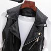 Spring and Autumn Women's Short Artificial Leather Vest Korean Style Sleeveless Jacket with Leather Belt