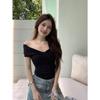 Spice Girl Sexy One-word Shoulder Short-sleeved T-shirt New Pure Desire Style Foreign Style Niche Fashion Design Top Ins