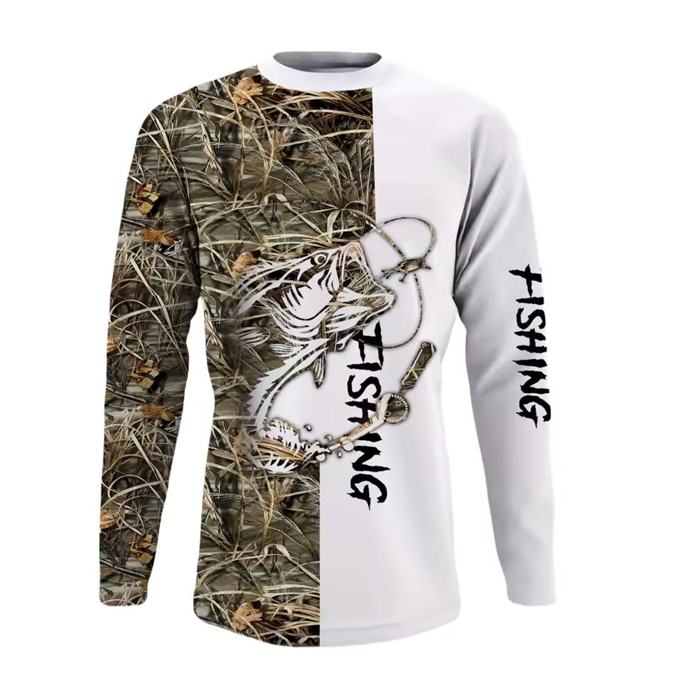 Fishing Shirts Men's T-Shirts Long Sleeve Mens Clothes Autumn Streetwear Crew Neck Pullovers Mens T Shirt Casual Men Clothing