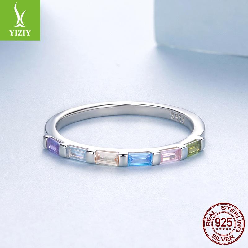 Delicate Color Zircon Single Ring Women'S Fashion Stacking S925 Sterling Silver Ring Ring
