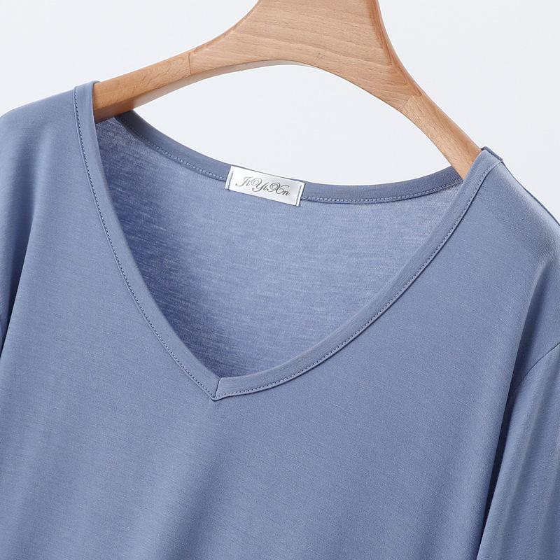 Damen Übergröße V-Ausschnitt Kurzarm Modal T-Shirt für Frühling/Sommer