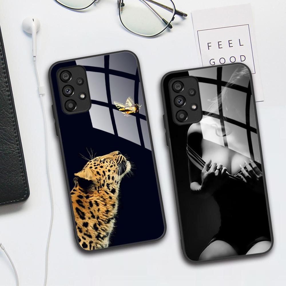 Case For Samsung Galaxy A72 Painted Tempered Glass Phone Cover For Samsung A72 A 72 5G A726B A725F Cases Silicone Bumper Coque