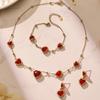 Colorful Heart-shaped Jewelry Set Stainless Steel Earrings Hand Chain Heart Glass Necklace  Gift