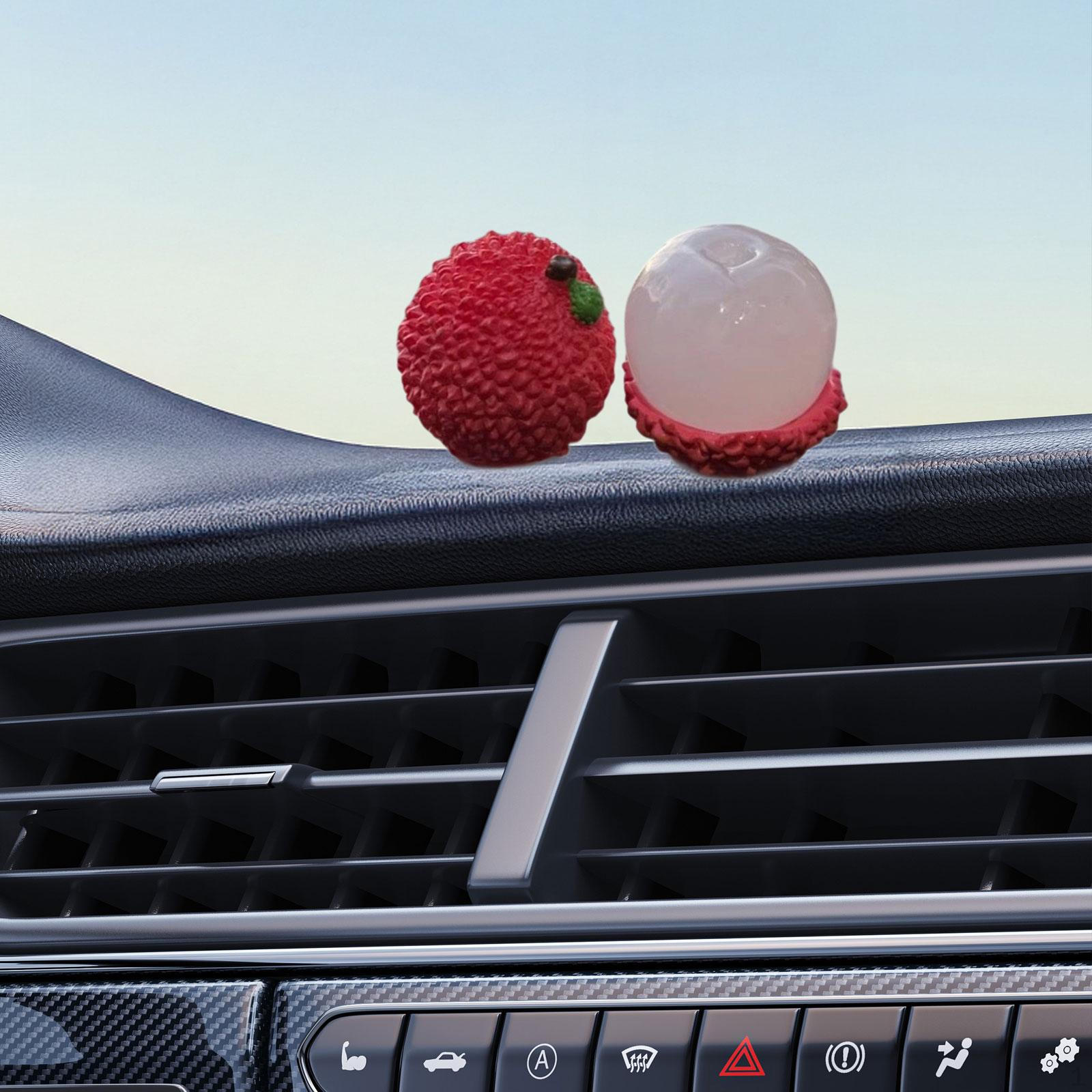 

2Pcs Fruit Car Dashboard Decorations Center Console Ornaments Funny Statue Mini Universal Lychee