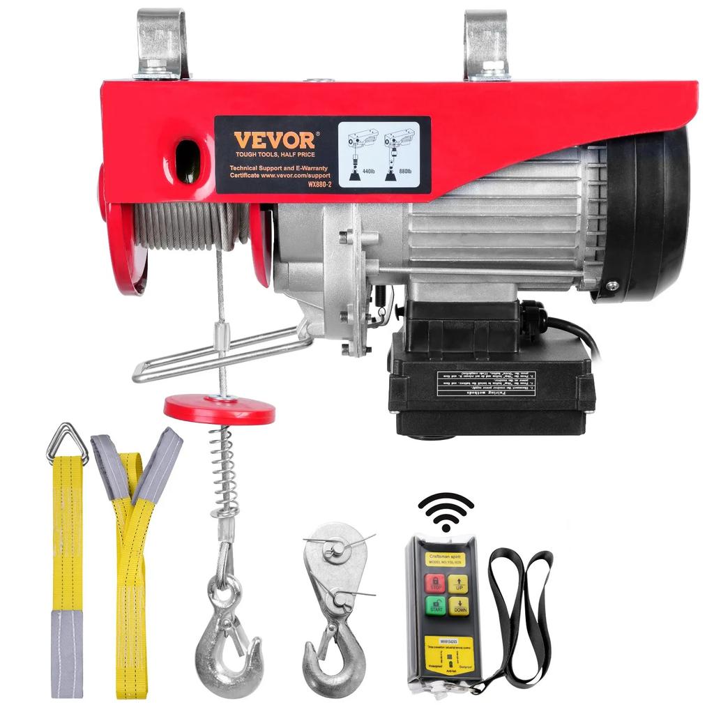 VEVOR Electric Hoist, 399.2 Kg Lifting Capacity, 850W 220V Electric Steel Wire Winch with Wireless Remote Control