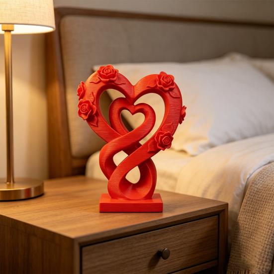 3D Printed Love Shaped Rose Sculpture Exquisite Flowers Heart Table Decoration Stable Base Romantic Desktop Ornaments for Wedding Party Table