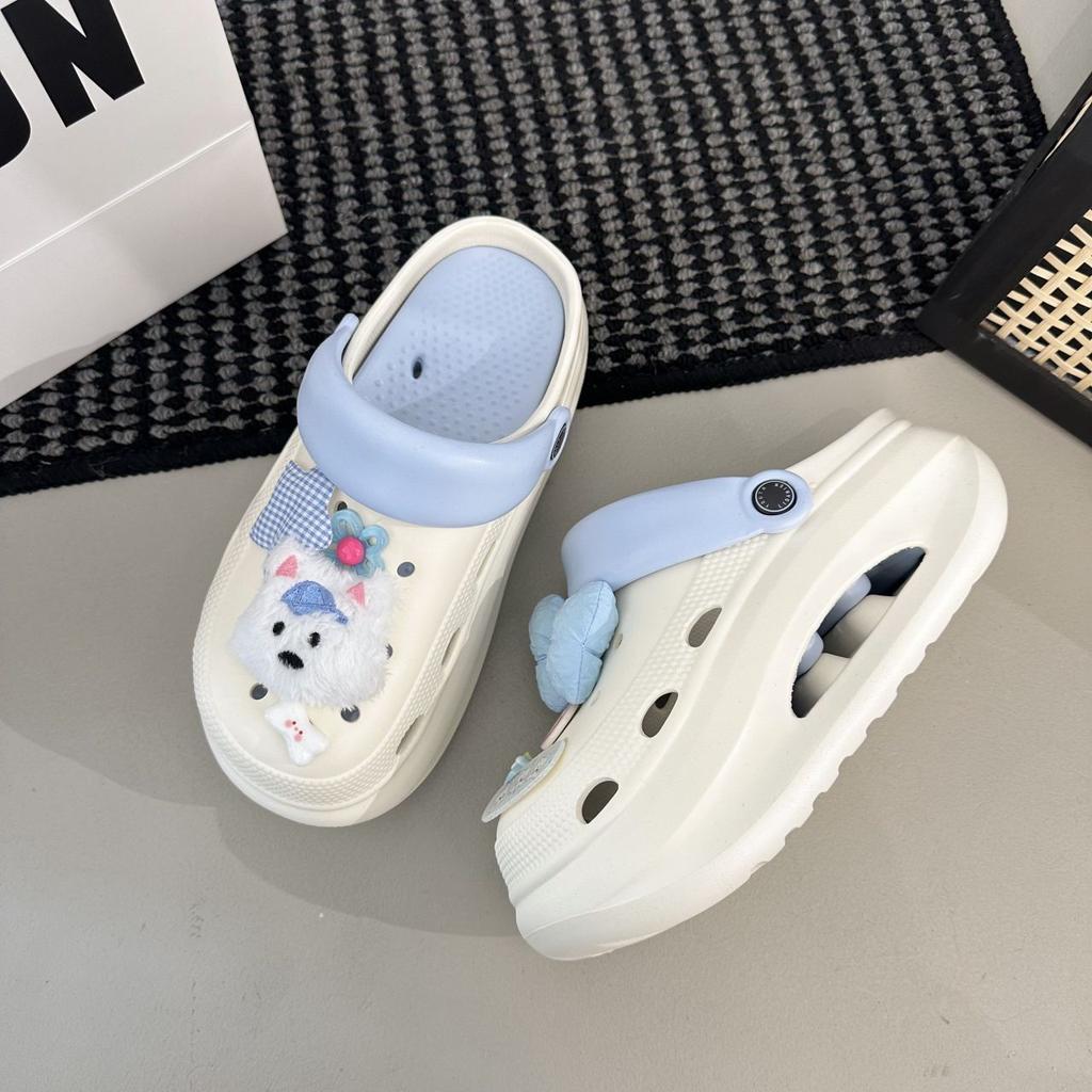 Thick-soled Heightened Stepping On Shit, Lazy Beach Hole Shoes 2025 Summer New Fashionable Outer Wear Non-slip Bag Head Cool Slippers