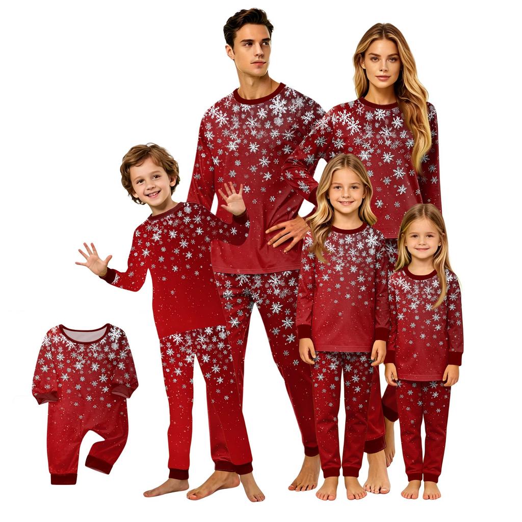 Christmas Print Family Matching Pajama Set Long Sleeve Round Neck Sleepwear for Parent and Kid