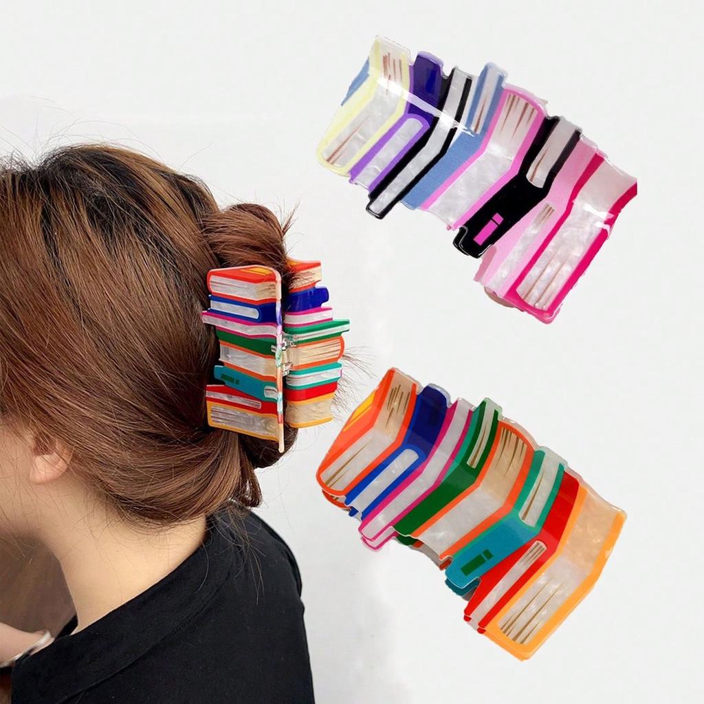 1 Piece of Niche Acrylic Bookshelf Book Candy Colored Hair Clip, Fresh Story Book Hair Clip, Large Y2k Dopamine Disc Hair Clip,