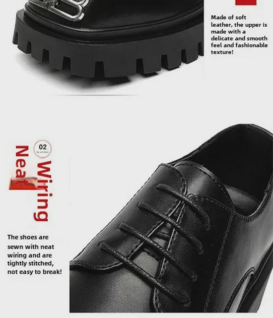 British Niche Square Toe Leather Derby Shoes - Men's Black Casual High-End Suit Footwear