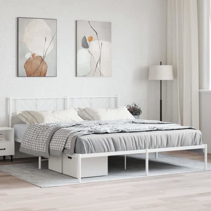 VidaXL Metal Bed Frame with White Headboard 193x203 Cm 372234