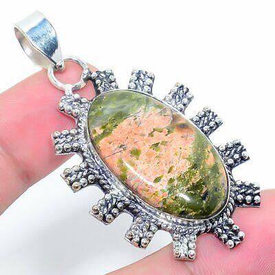 

Natural Unakite Jasper Gemstone 925 Sterling Silver Gift Pendant 2.36 Q5v04