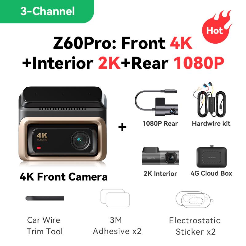 DDPAI 4K Autokamera Z60 Pro Podpora HDR Přední a Zadní Vnitřní Kamera do Auta SONY STARVIS2 678 Senzor 5GHz Wi-Fi GPS ADAS 4G Autokamera