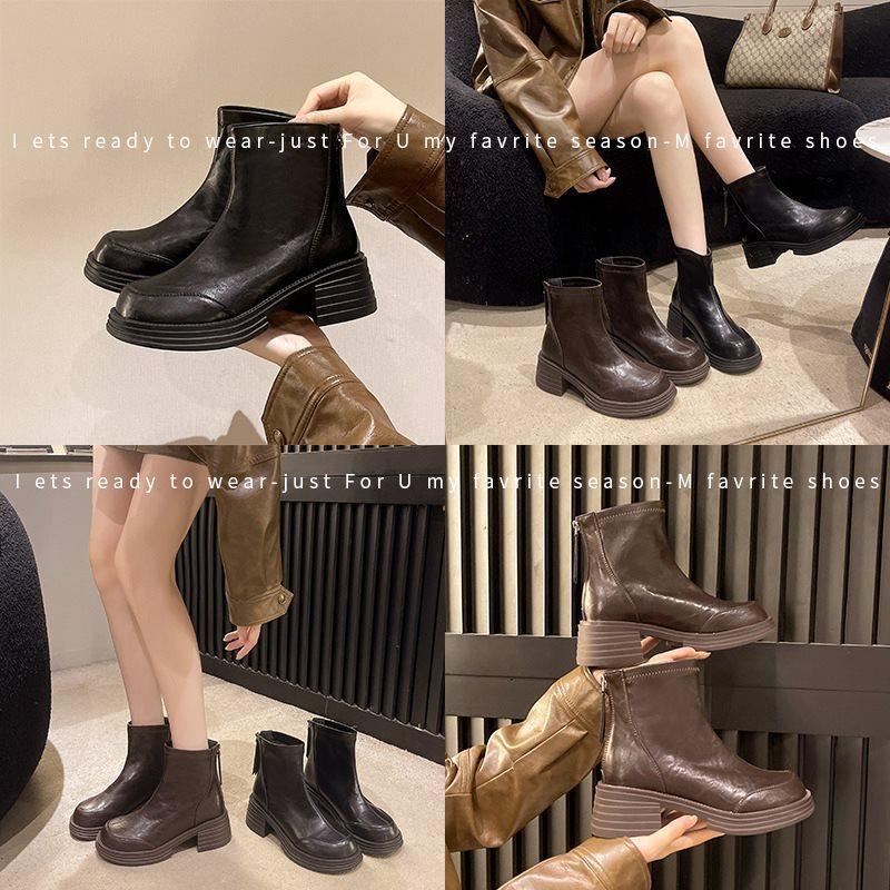 Sub-new Korean version of medium boots thick-heeled short boots and Korean version of autumn and winter knight boots thick-soled Martin boots for wo