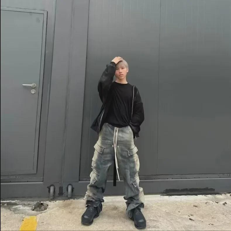 "Washed Blue Gradient Style Capper RO Wide-Leg Overalls for Men & Women"