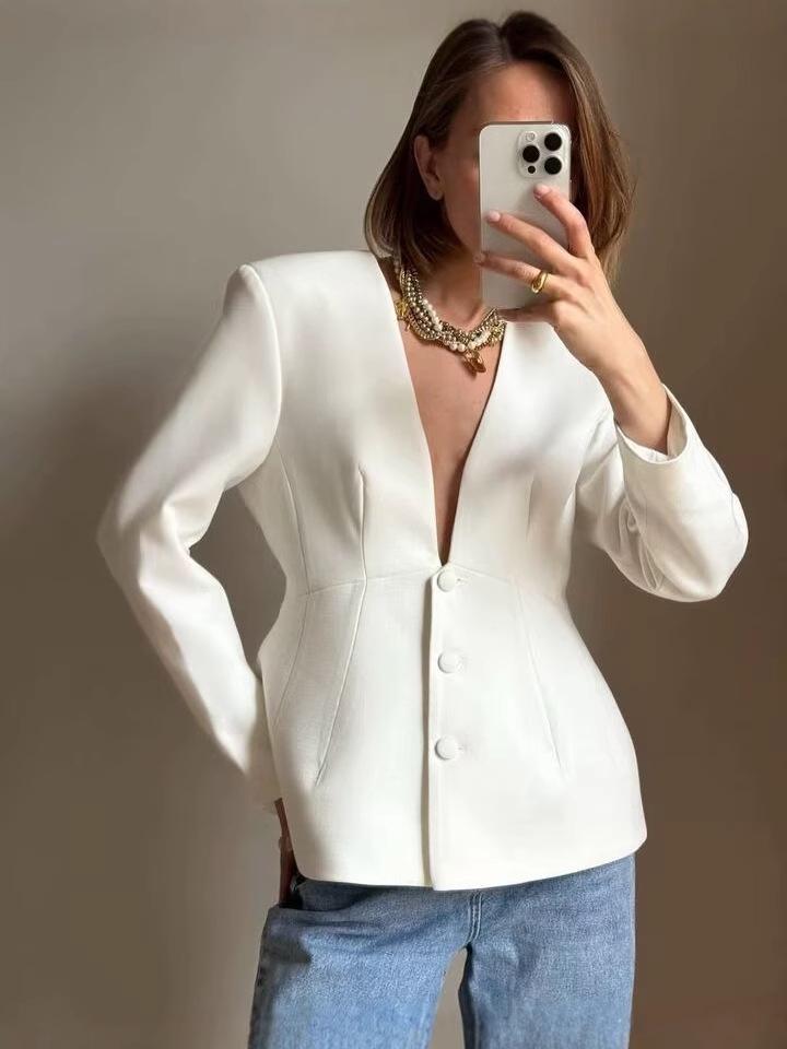 Autumn 2024 Women's Lapel Solid Color Versatile Commuter Jacket