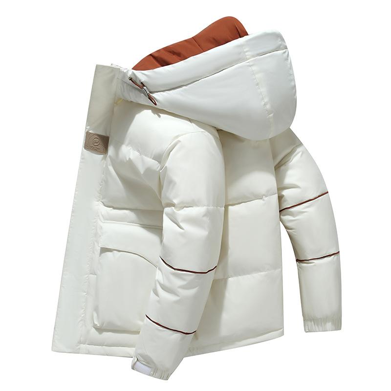 

Hooded down jacket for men and women, thickened and warm, winter couple hooded down jacket, trendy men s cropped coat L