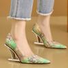 Pumps Women Shoes Flower Totem Slip-On Shallow Shoes Wedding Party Pointed Toe High Heels Pump Femme Special-shaped Heel