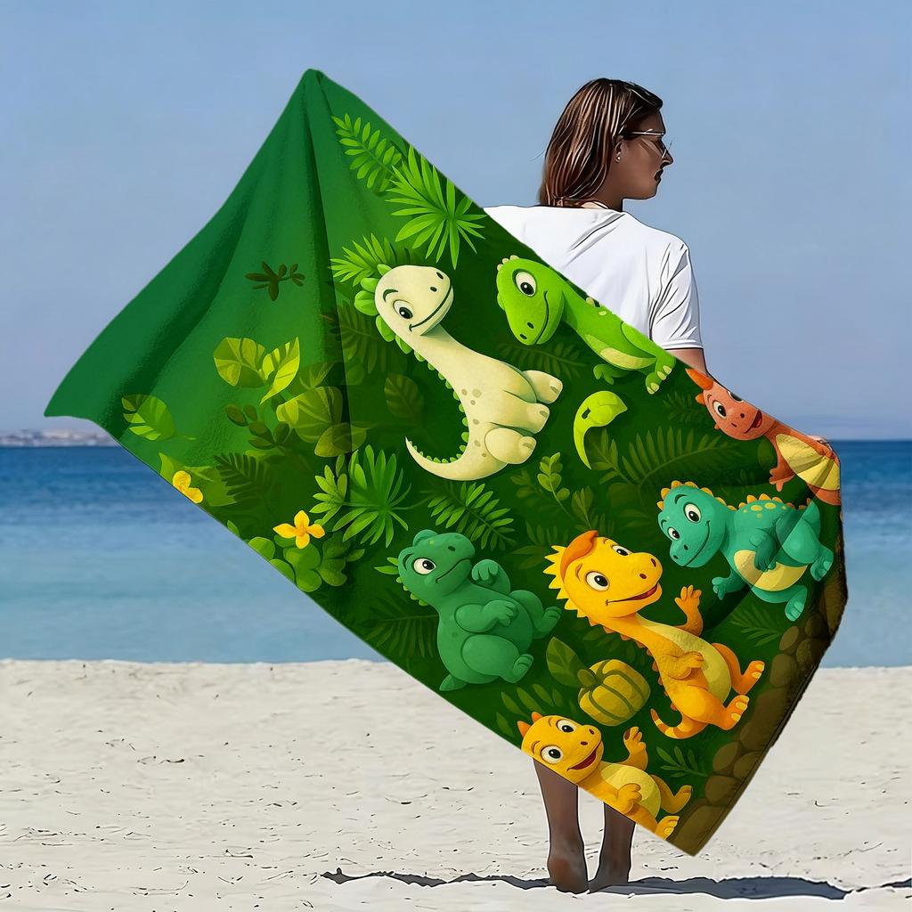 Cartoon-Dinosaurier-Dschungel-Thema Polyester-Mikrofaser-Strandtuch ist hochsaugfähig, geeignet für Schwimmen und Ausflüge zum Strand