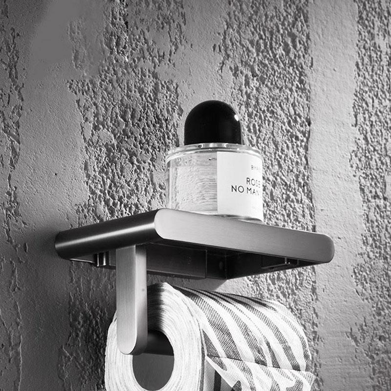 Gray Brass Bathroom Paper Towel Holder Wall Mounted Roll Holder Home Toilet Paper Holder Cell Phone Holder Bathroom Accessories