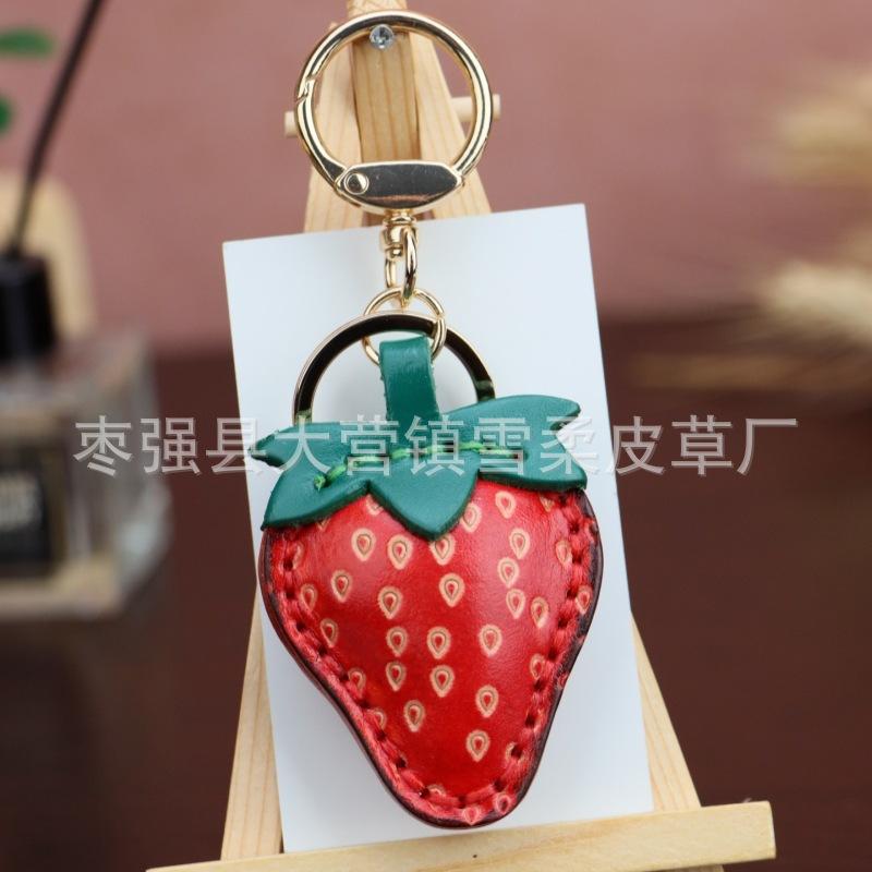 First Layer Cowhide Small Apple Keychain Pendant Locomotive Car Key Chain Accessories Bag Pendant Cute Little Gift
