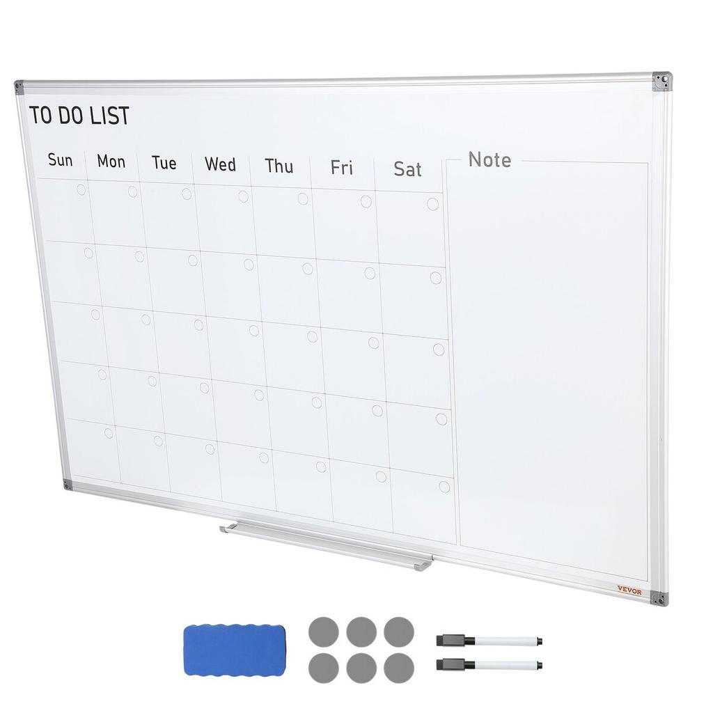 Calendar Whiteboard, 36 x 24 Inches Magnetic Dry Erase Calendar Board, Monthly Planner Whiteboard for Wall, 1 Magnetic Erase & 2 Dry Erase Marker &